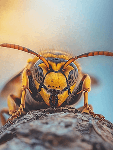阳光明媚的日子里黄蜂和大黄蜂的特写昆虫自然摄影