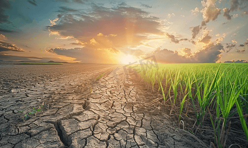 全球气候变暖摄影照片_显示旱地影响的全球变暖概念图