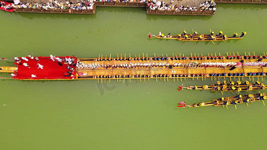 端午节端午赛龙舟传统节日最长独木龙舟游江航拍实拍