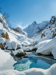 登别温泉雪山蓝天地狱谷