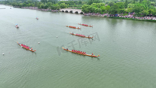 航拍端午节传统节日活动赛龙舟实拍