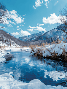 蓝天山谷摄影照片_登别温泉雪山蓝天地狱谷