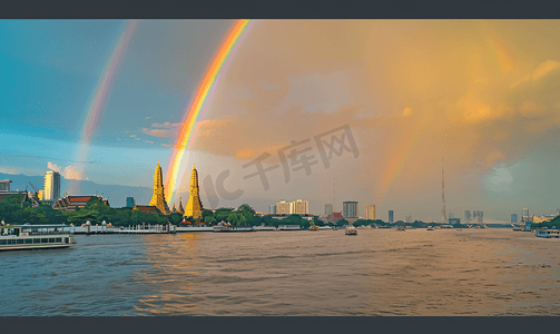塔信号摄影照片_湄南河上的彩虹与信号塔