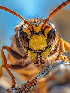 阳光明媚的日子里黄蜂和大黄蜂的特写昆虫自然摄影