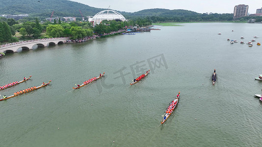 传统模板摄影照片_航拍端午节传统节日活动赛龙舟模板