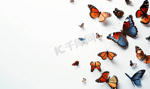 昆虫蝴蝶白色背景上孤立框架
