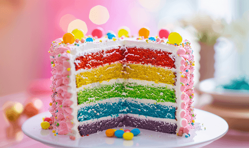 多彩生日蛋糕甜蜜清新背景生日快乐蛋糕简单彩虹蛋糕