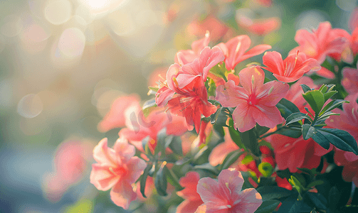 红粉色小朵朵鲜花阳光明媚的热带花园公园盛开的花卉特写