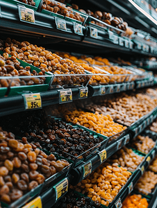 水果货架摄影照片_超市或杂货店货架上的葡萄干