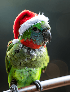 南方小年摄影照片_戴着圣诞十字帽的绿颊鹦鹉