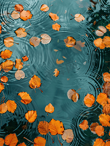 黄色秋季背景摄影照片_秋叶落在水中叶子图案背景