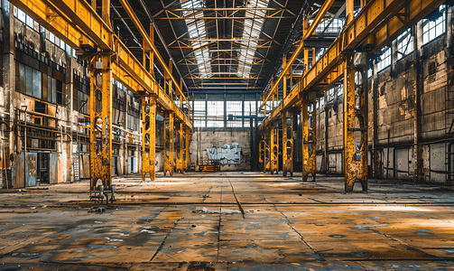 一座废弃旧工厂的工业内部