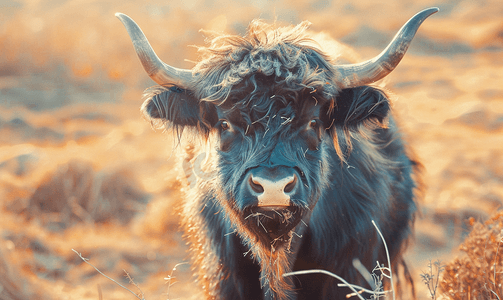 技术大牛摄影照片_农场里的角牦牛野生动物