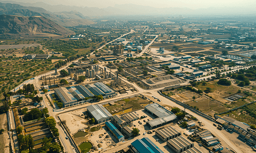 巴基斯坦旁遮普省卡拉沙卡库村和工业区的高角度鸟瞰图