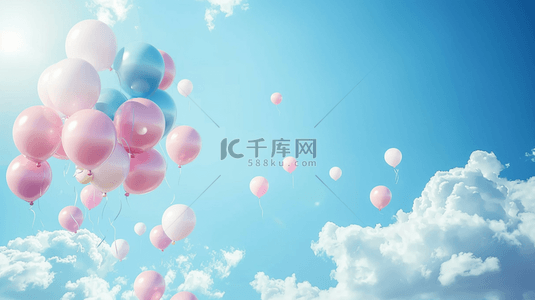 小年快乐字体背景图片_六一儿童节梦幻云朵粉彩气球背景