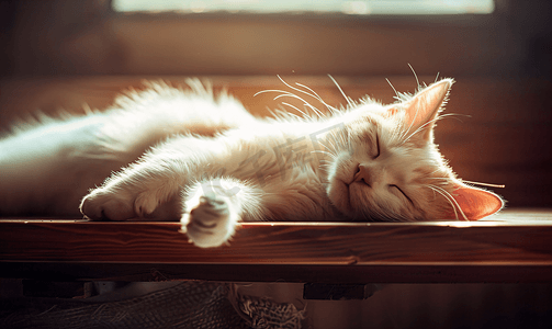 美丽的猫摄影照片_睡觉在木桌上的猫睡觉的猫