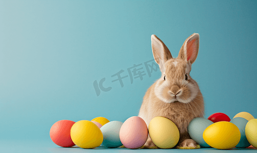 人物背景卡通摄影照片_复活节兔子与彩蛋