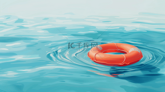 卡通夏天素材背景图片_夏日清新可爱海水里的游泳圈素材