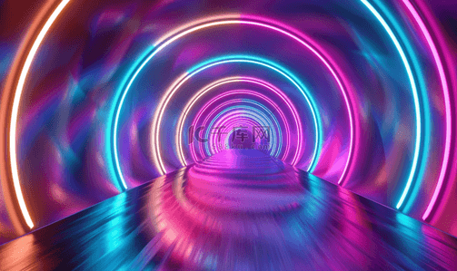 科技科技环背景图片_彩色圆圈隧道声波背景
