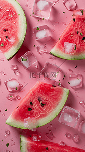 可爱西瓜背景图片_夏日清新冰块里的西瓜设计图