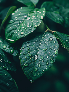 雨天自然摄影照片_雨天背景与绿叶上的水滴