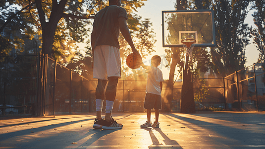 父亲和孩子一起打篮球5