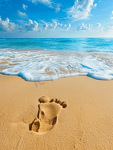 人类的脚摄影照片_沙滩上的足迹