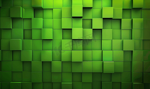 动画绿色块方形的摘要背景