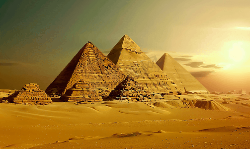 非洲旅游摄影照片_埃及吉萨金字塔群从高原到建筑群南部