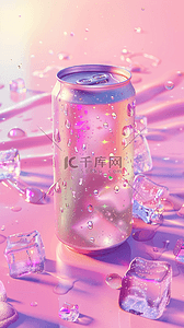 夏天饮料背景背景图片_粉紫色3D冷饮冰块饮料背景