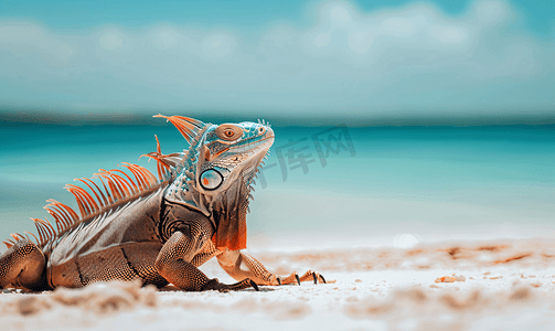 墨西哥坎昆附近沙滩上的鬣蜥