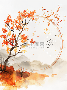 棕金色秋季万圣节水彩颜料染色背景圆圈