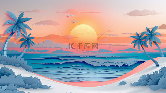 椰树大海夕阳合成创意素材背景