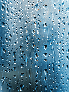 湿窗玻璃上的雨滴和温度计