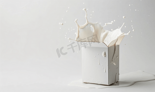 牛奶纸盒包装和牛奶溅在白色背景上孤立
