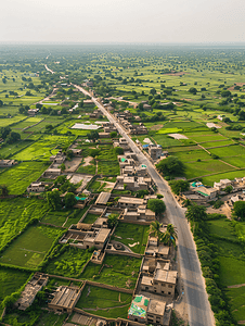 巴基斯坦旁遮普省卡拉沙卡库村鸟瞰图