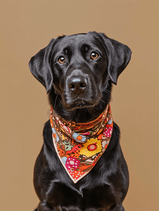 一只年轻的黑色拉布拉多猎犬万圣节戴头巾的狗