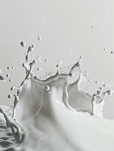 牛奶流动背景摄影照片_白色背景上分离的牛奶滴和溅