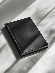 黑书躺在白色背景上的阴影