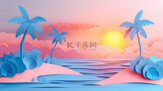 大海椰树背景图片_椰树大海夕阳合成创意素材背景