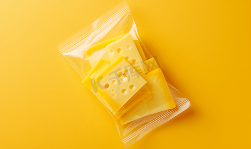 芝士切片摄影照片_透明包装黄色奶酪片