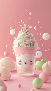 卡通背景冰淇淋背景图片_粉色卡通3D饮料冰淇淋图标背景