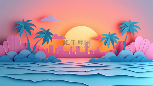 椰树大海夕阳合成创意素材背景