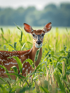 大草地上的斑点白尾鹿