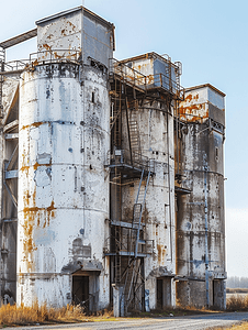 照片面粉厂的旧混凝土电梯