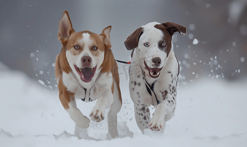 哈士奇犬和指示犬参加雪橇犬比赛