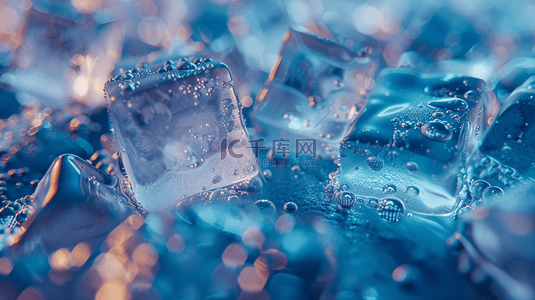清蓝色背景图片_蓝色清新夏日凉爽透明冰块素材