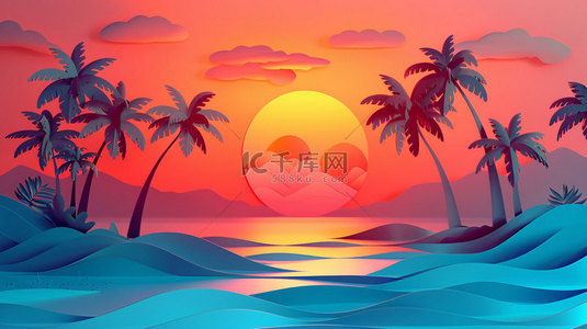 背景夕阳背景图片_椰树大海夕阳合成创意素材背景
