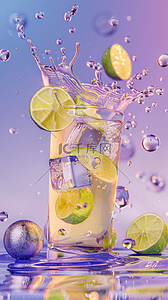 冷饮柠檬水背景图片_夏日冷饮一杯冰块柠檬汽水设计