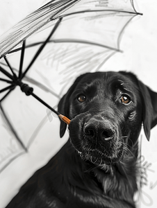 狗和雨伞和黑色铅笔的素描